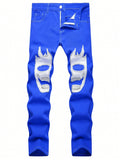 Teen Boy Fashionable Skull Patch Blue Jeans