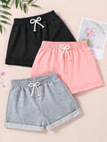 Tween Girl Casual 3-Piece Set Including Bowknot Shorts With High Waist