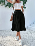 Ladies' Fashionable Solid Color Casual A-Line Skirt