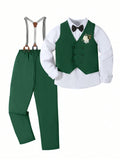 2pcs/Set Gentlemen Style Vest And Pants With Suspenders For Tween Boys - Suitable For Birthday Party, Evening Party, Wedding, Full Month Celebration, Baptism, One-Year-Old Birthday