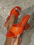 Women's Orange Transparent High Heel Mules Sandals, Summer New Arrival