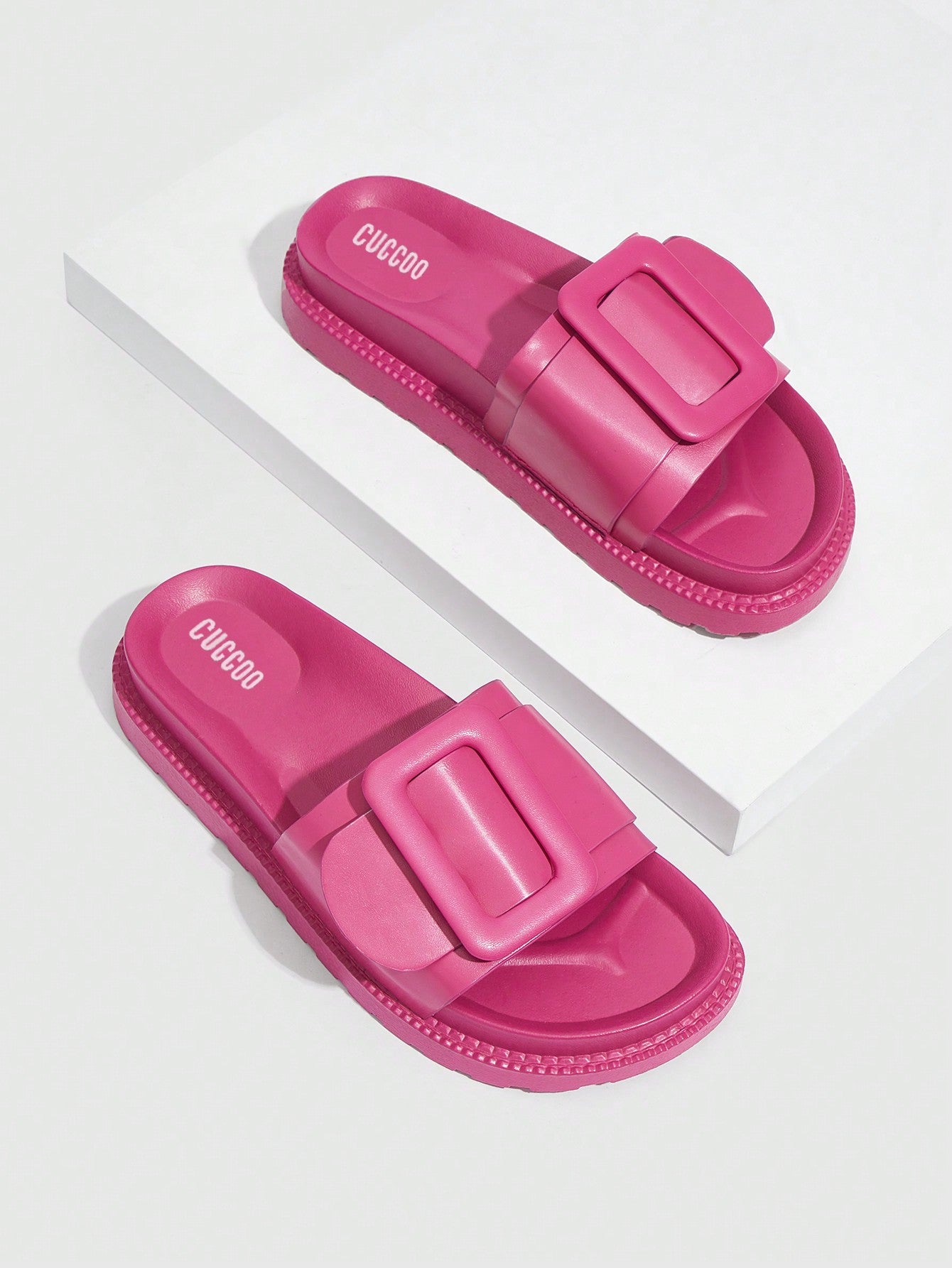 Cuccoo Women'S Fashionable Thick-Soled Pink Sandals With Large Buckle For Summer