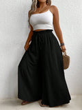 Plus Size Solid Color High-Waist Wide Leg Pants With Paperbag Waist, Summer