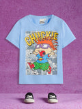 Nick 90s X Young Boy Letter And Cartoon Figure Black And White Comics Graphic Tee