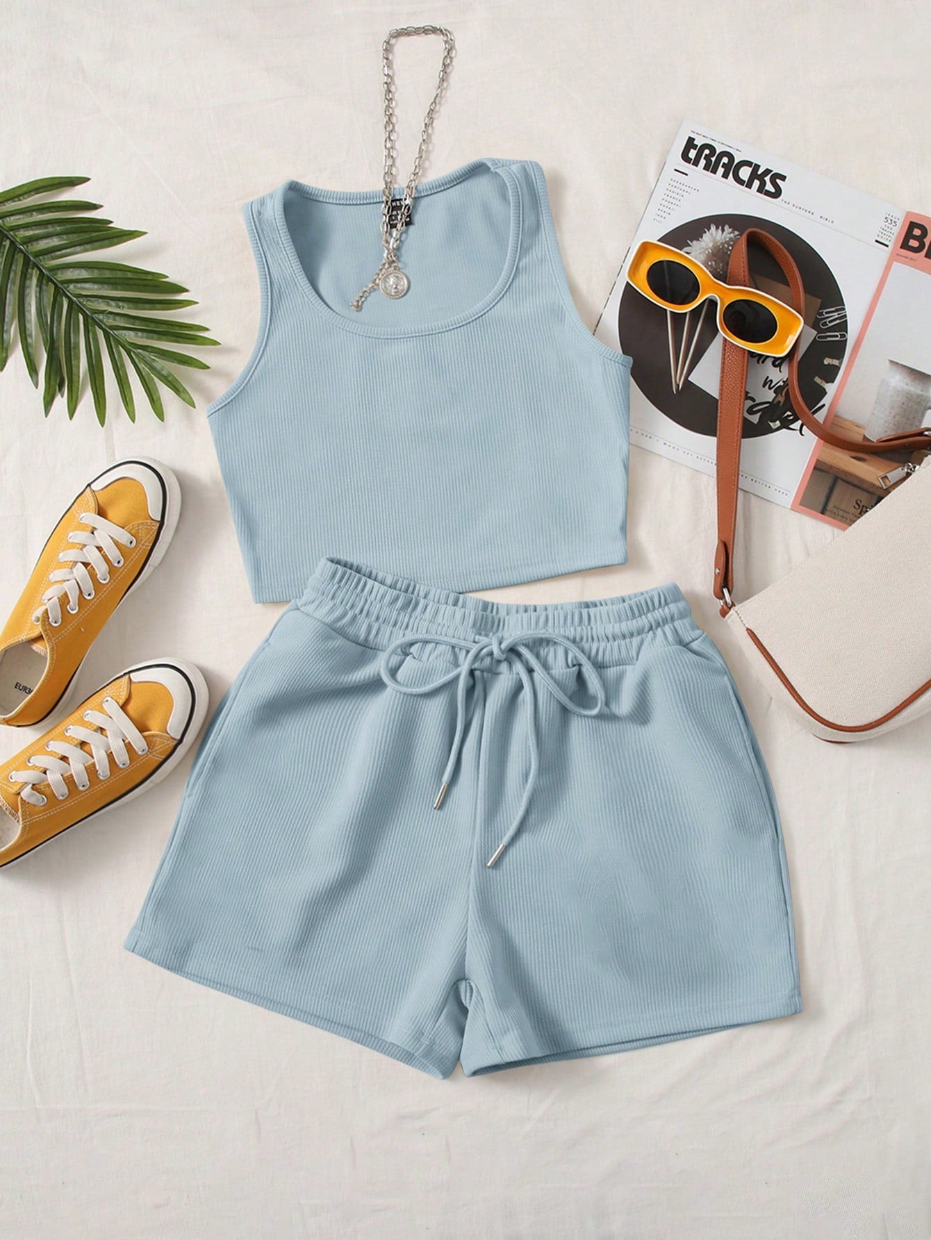 Plus Solid Tank Top &amp; Track Shorts Set