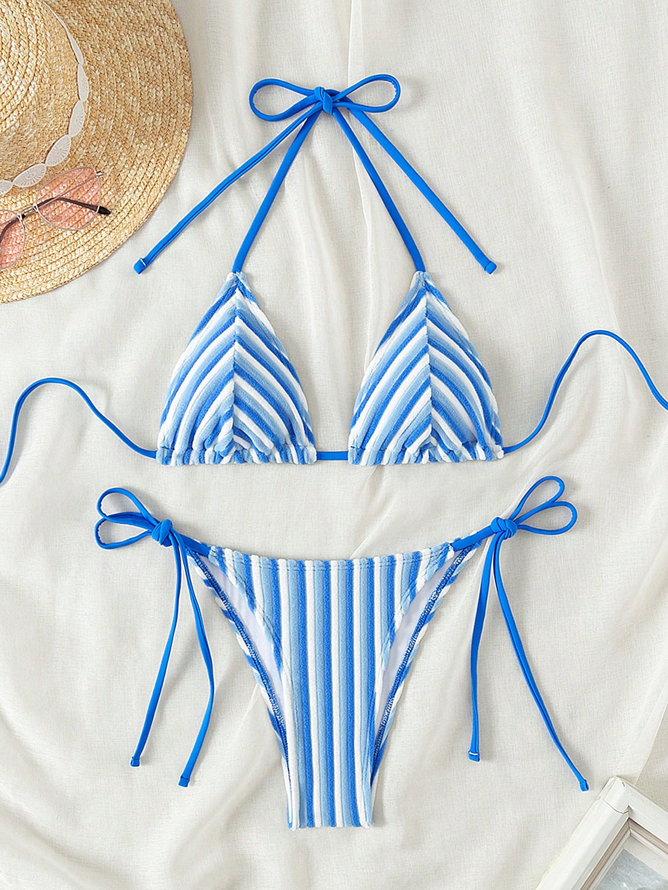 New Arrival Cute Toweling Halter Neck Backless Strap Bikini Set For Summer Beach