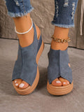 Women's Plus Size Wedge Sandals, European And American Style, Platform, One-Strap Buckle, Open Toe, Roman Style