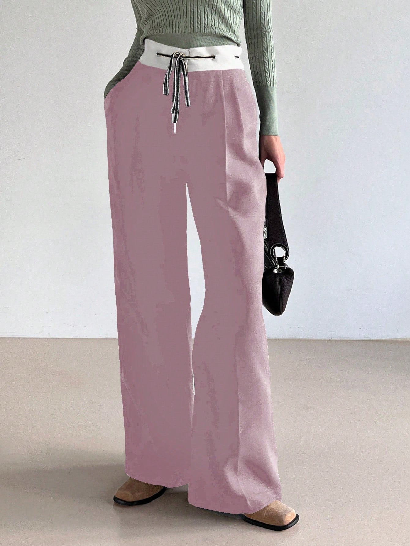 Ladies' Color Block Drawstring Suit Pants With Pockets
