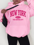 Letter Printed Hooded Drop Shoulder Fleece Sweatshirt