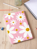 Flower 1pc Cute Smiling Daisy Pattern Tablet Case With Drop Protection, Pencil Holder, Sleep/Wake Functionality, Compatible With Samsung, Huawei, Xiaomi And Ipad