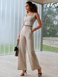 SOLID COLOR SEAM FRONT WIDE LEG SUIT PANTS