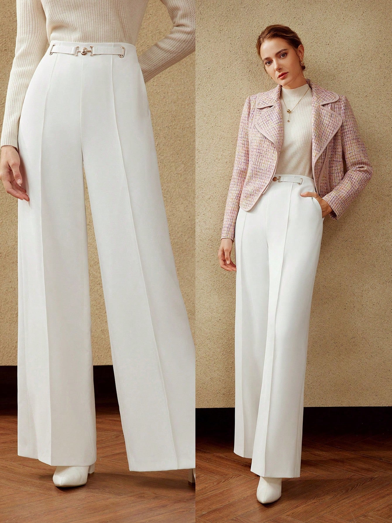 WIDE BELT DETAIL SUIT PANTS