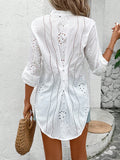 Spring Summer Casual Shirt With Crochet Detailing And Irregular Hemline