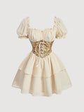 Women's Strap Waistline & Pleated Bust Design Dress