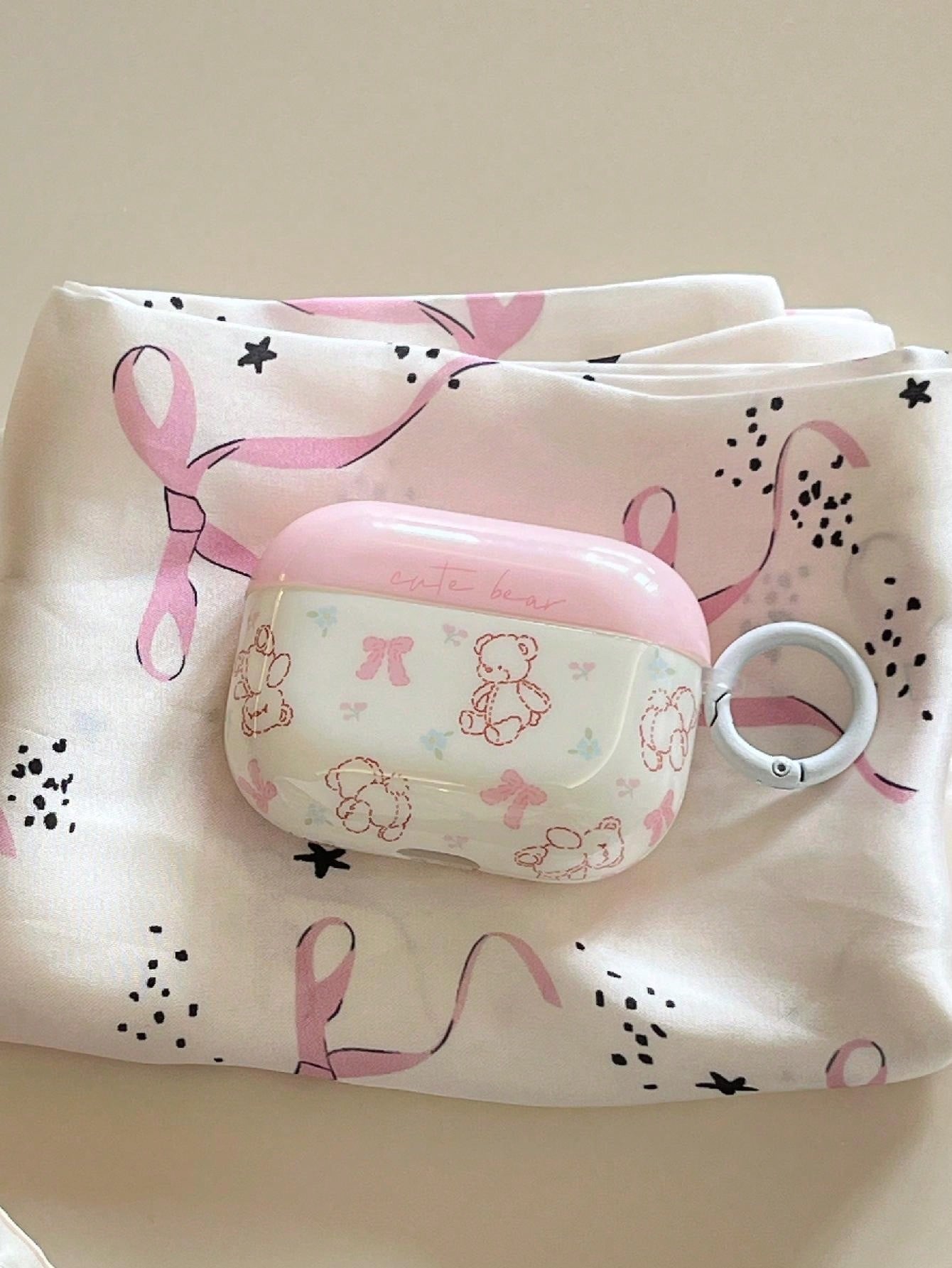 Cute Pink Bear Earphone Case With Bow Compatible With Apple AirpodsPro2/AirpodsPro/Airpods3/Airpods2