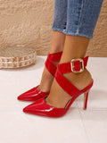 Fashionable Women's Red High Heels With Pointed Toe, Thin Heels And Hollow Back Design