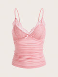 Contrast Lace Bow Front Y2k Cami Top