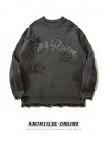 Men Letter Pattern Distressed Sweater