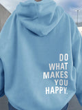 Women Letter Printed Casual Loose Fit Pullover Sweatshirt With Drawstring Long Sleeves
