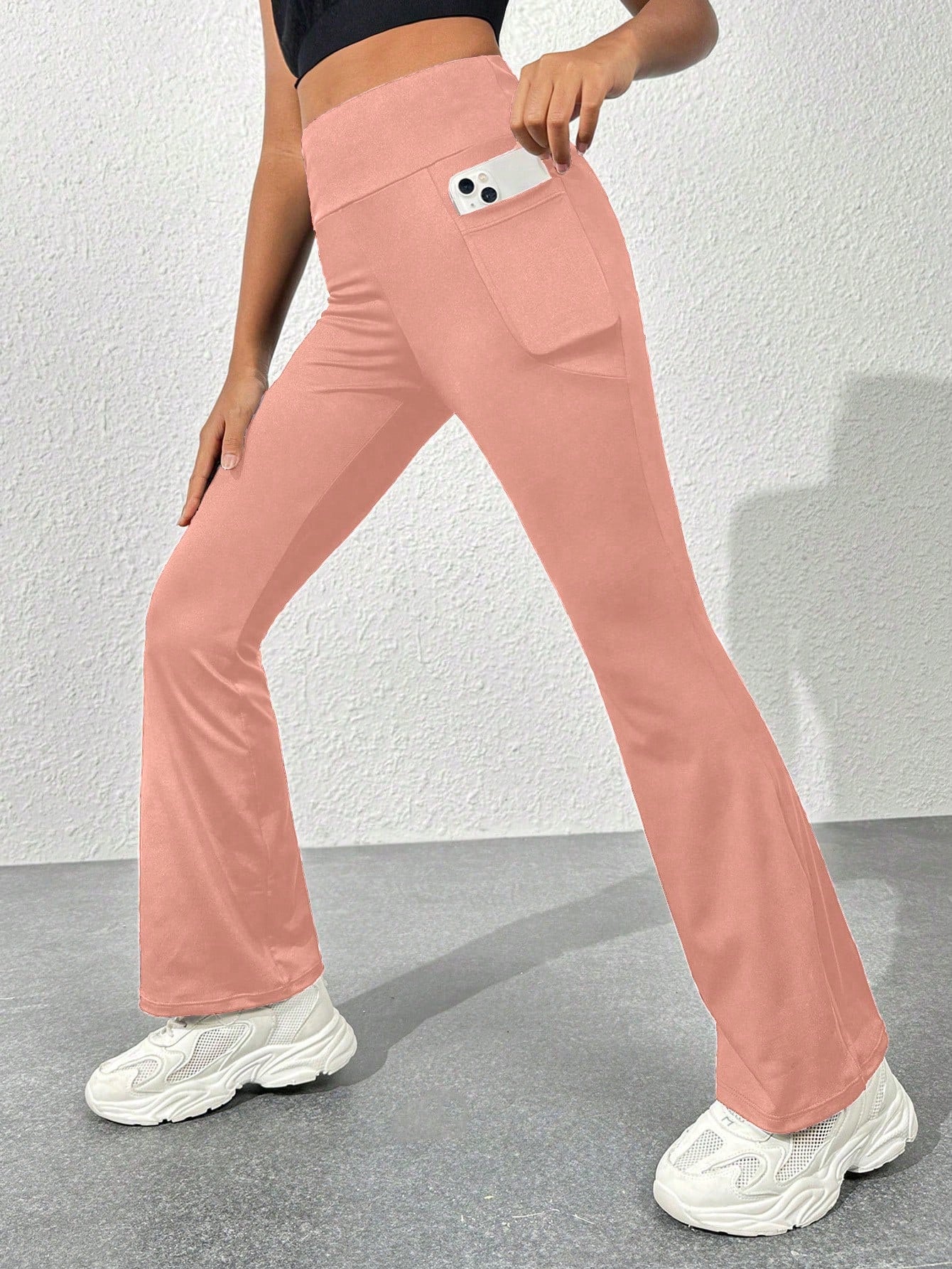 Tween Girl Flared Sweatpants With Solid Color For Sports, Youth Sizes