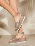 Women Solid Color Beach Style High-End Lightweight Wedge Heel Thick Sole Sandals For Parties And Gatherings