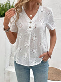Women Short Sleeve Shirt With Embroidered Front And Button-Down Collar For Summer White Top Women Blouses