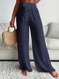 Swim Summer Beach Solid Belted Wide Leg Pants