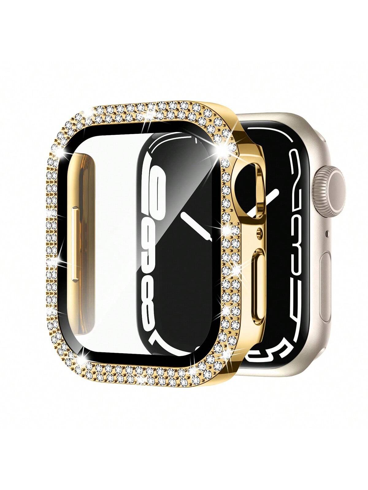 Compatible With Apple Watch Case Series 9/87/6/5/4/3/2/1/SE 38 40 41 42 44 45 Mm With Tempered Glass Screen Protector, Double Bling Case Crystal Rhinestones Rhinestone Bumper Overall Hard PC Ultra-Thin Protective Cover For