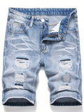 Tween Boy Blue And White Distressed Straight Leg Denim Shorts