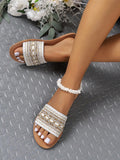 2024 Spring/Summer Fashionable Simple  Bohemian Style Slip-On Comfortable Ladies Flat Sandals Beige