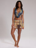Tie Dye Print Ruched Beaded Mini Skirt