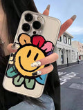 Floral Flower One Sun Smiling Face Cow Pattern Protective Phone Case With Precision Holes Compatible With Iphone