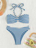 Swim Vcay Color-Block Striped Two-Piece Bikini Set For Vacation, Summer Beach