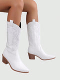 Fairycore Women's Solid High Heeled Mid-Calf Boots, Cowboy Western Boots For Women