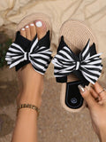 Women's Solid Color Sandals, Cross Strap Slip On Open Toe Non-Slip Straw Braided Slides Shoes, Summer Vacation Beach Shoe