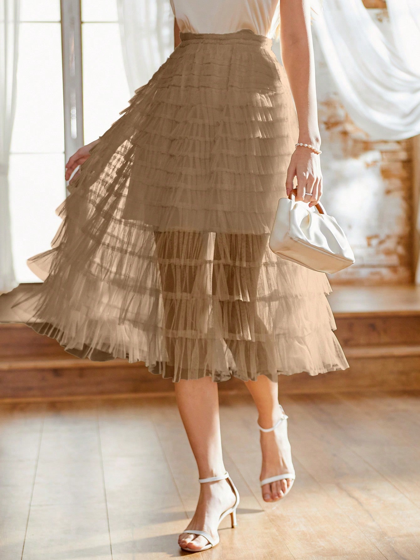 Rosie Ladies' Multi-Layer Ruffle Hem Knee-Length Skirt