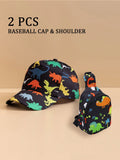 2-Piece Set Of Children Dinosaur Baseball Cap And Dinosaur Backpack Is Suitable For Boys To Use For Outdoor Activities Or Storage, And Is Suitable As A Birthday Gift.