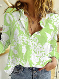Spring And Autumn New Floral Print Turn-Down Collar Casual Loose Breathable Long Sleeve Linen Women's Shirt