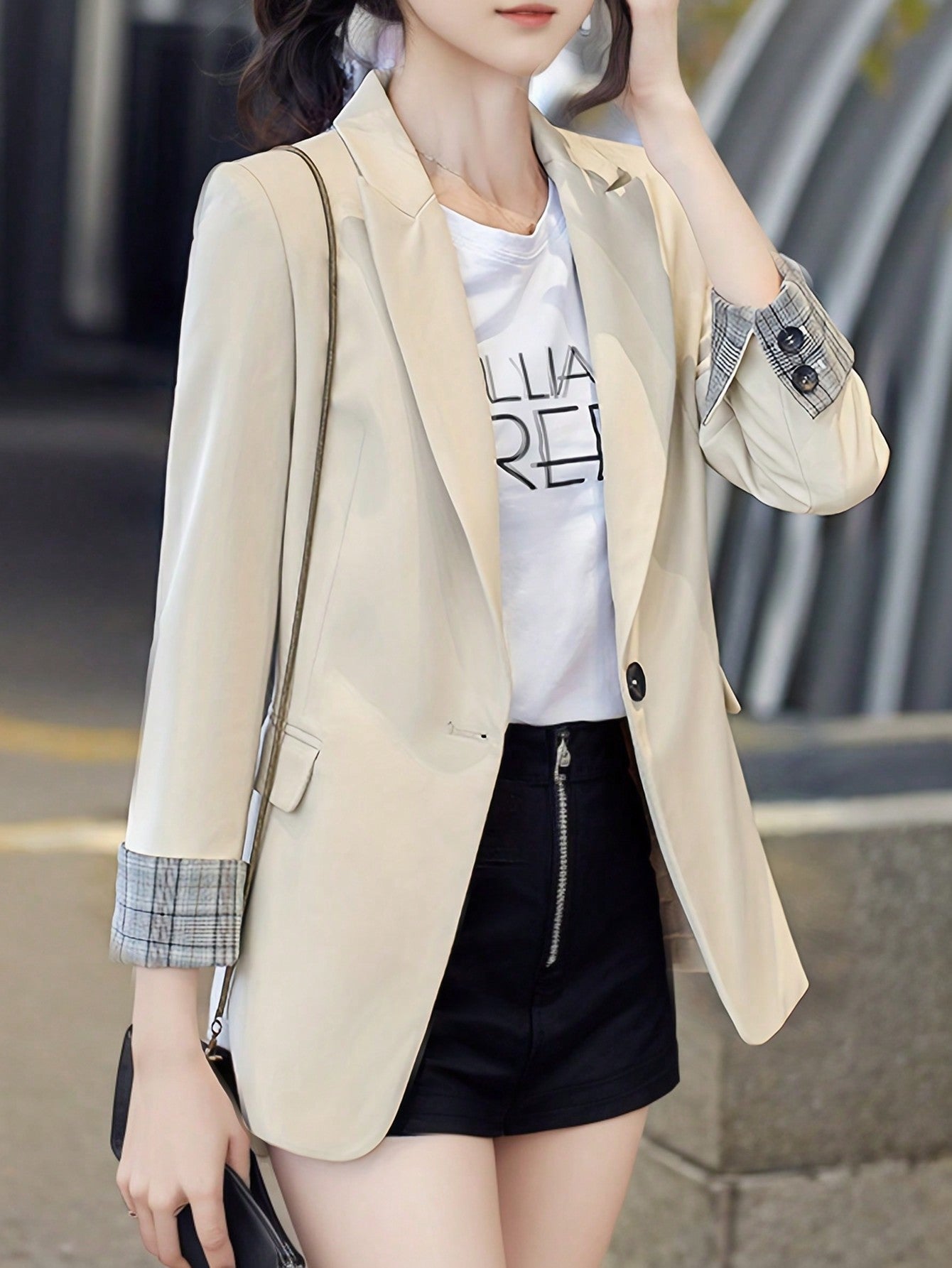 Ladies Fashion Solid Color Casual Blazer Jacket