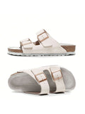 Womens Slide Sandals Cork Footbed With Comfort Arch Support Straps Adjustable Buckle Slip On Sandals