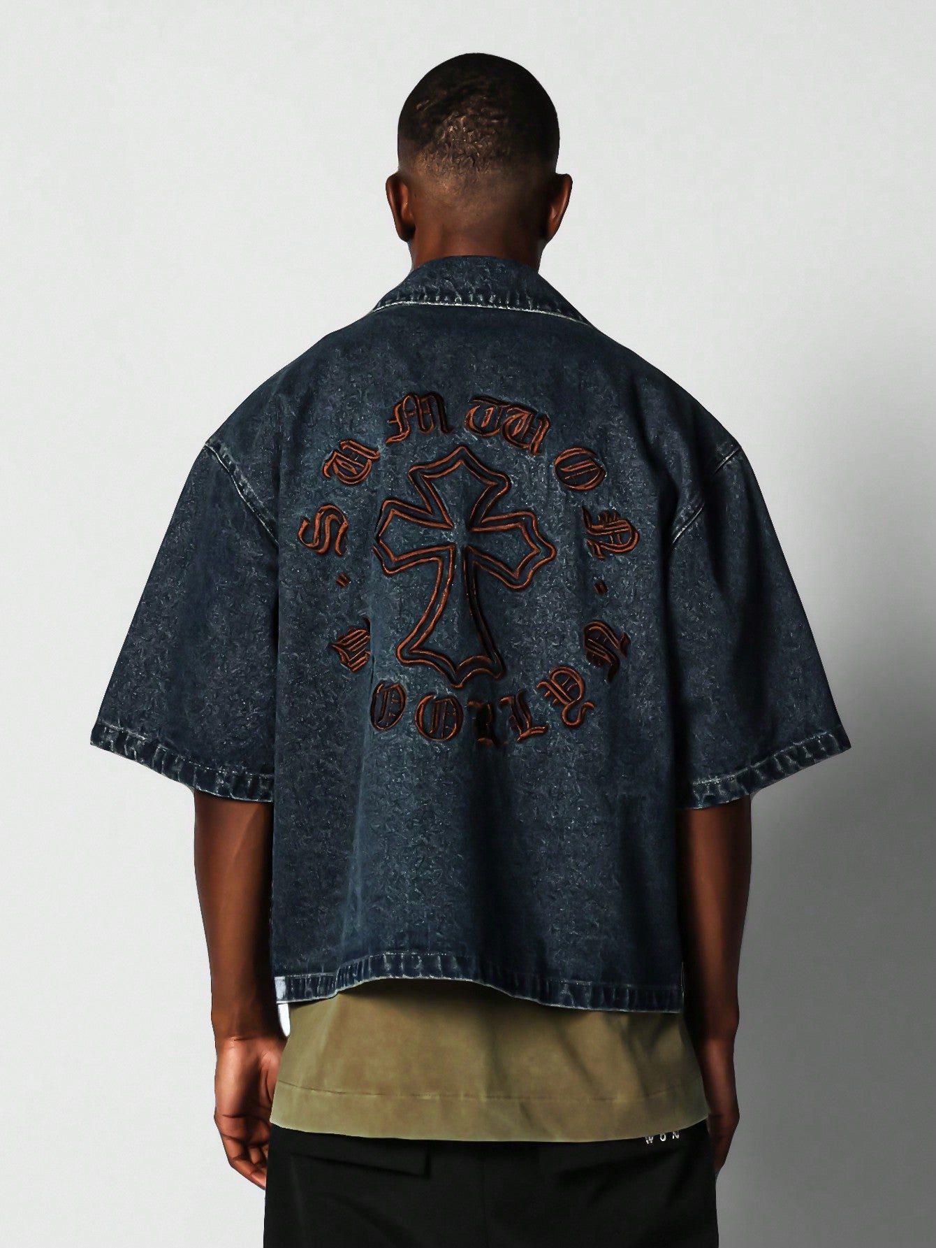 Denim Shirt With Back Embroidery College Ready
