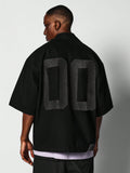 Boxy Fit Denim Shirt With Back Number Graphic Print College Ready
