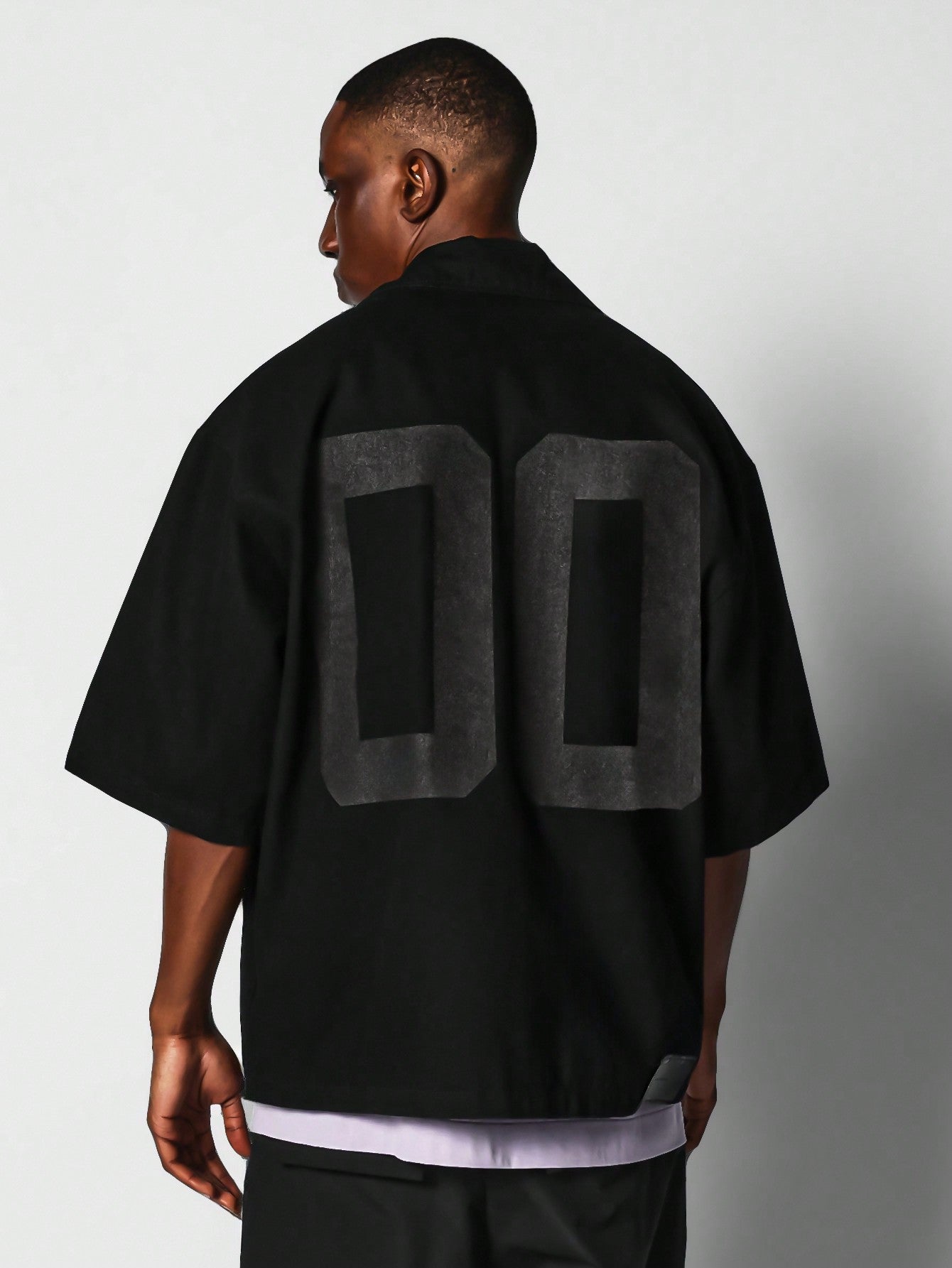 Boxy Fit Denim Shirt With Back Number Graphic Print College Ready