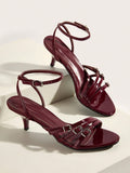 Sexy Wine-Red Buckle Strap High Heel Sandals For Wedding Or Party