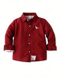 Young Boys' Comfortable Casual Long Sleeve Shirt With Blue Polka Dots For Spring And Summer