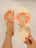 Ladies Simple And Fashionable Trendy Fabric Comfortable Flat Slippers With Flip-Flops For Indoor Use, Vacations, Beach Parties And Sandals