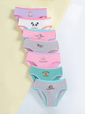 Tween Girl 7-Pack Colorblock Edging Cartoon Printed Triangle Panties