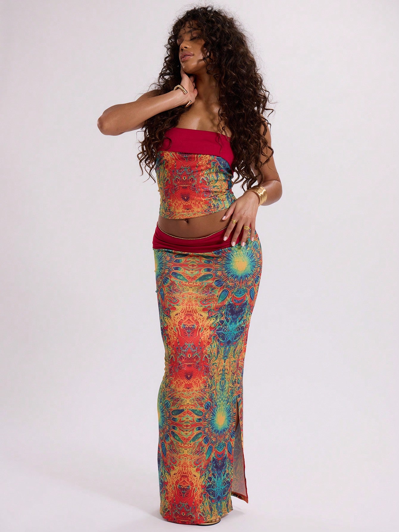Slinky Psychedelic Print Folded Bandeau Top
