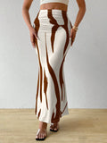 Ladies Fashionable Color-Blocking Printed Mermaid Skirt