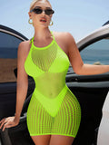 Swim Hollow Out Knitted Sexy Bodycon Halter Beach Cover Up Dress For Summer Holiday,Summer Beach